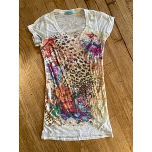 HIP Happening in the Present Y2K Long T Shirt Vibrant Motifs Womens Size M